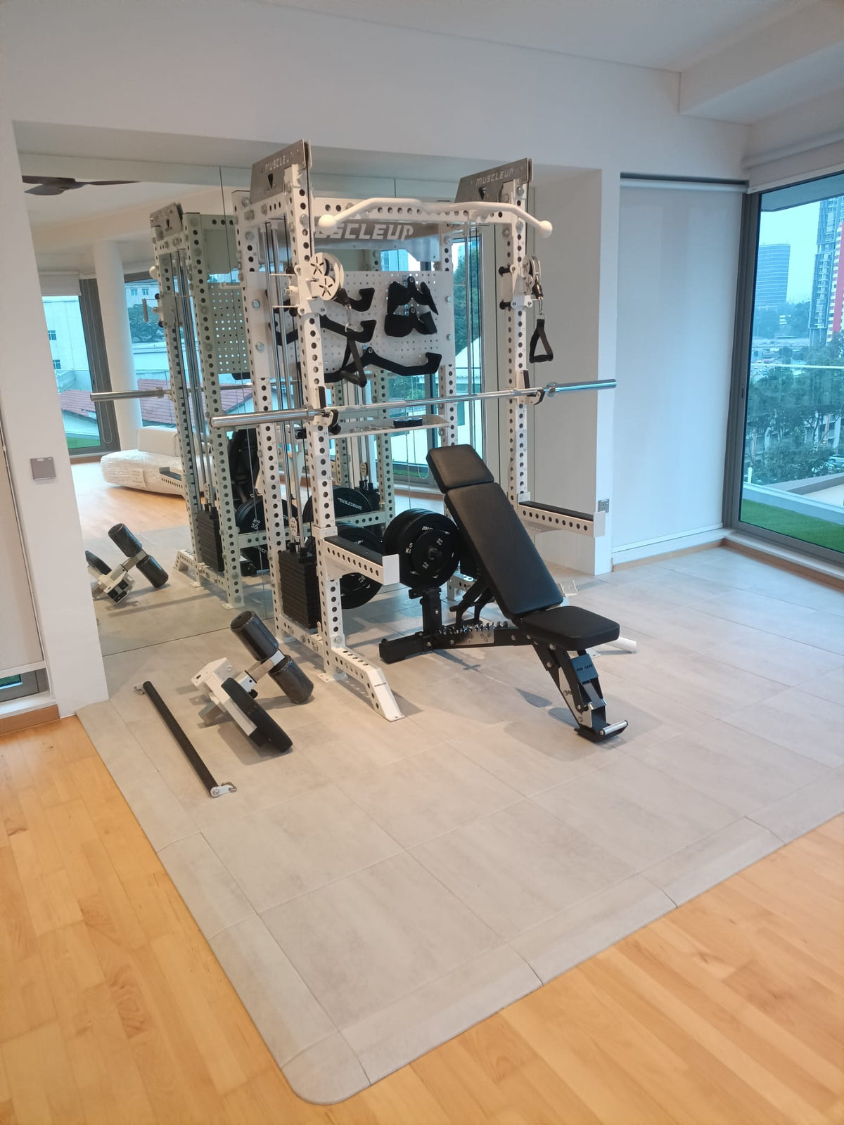 Custom White Home Gym in Singapore with the MuscleUp Pro All-in-One Functional Trainer